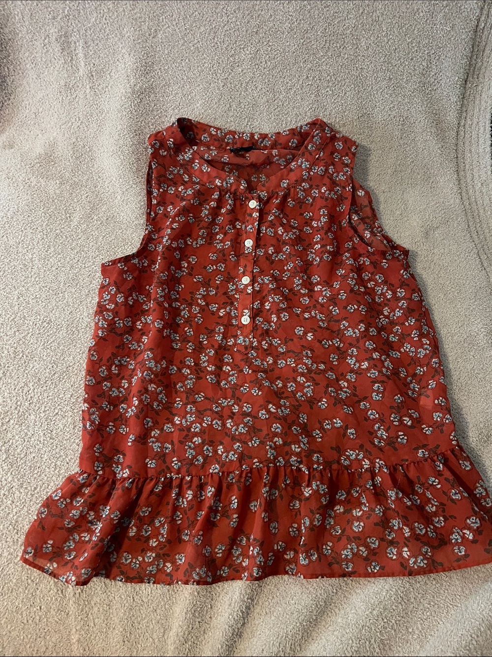 GAP Rust Floral Sleeveless Ruffle Hem Top